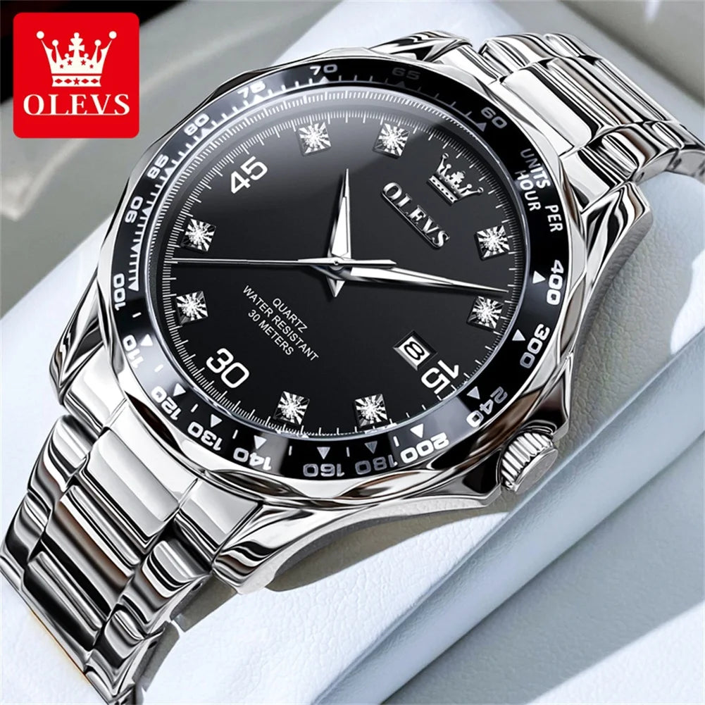 Golden Green Quartz Watch for Men.Waterproof Stainless steel  Watch