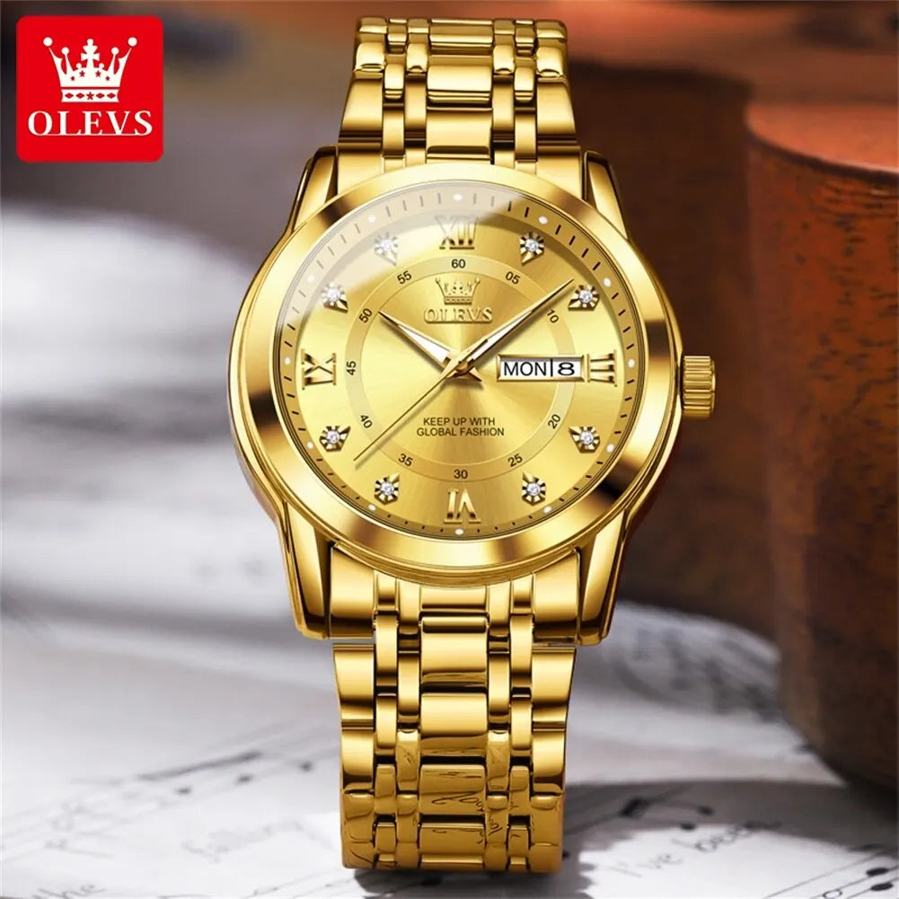 Watch for Men Luxury Diamonds Gold Watch Waterproof