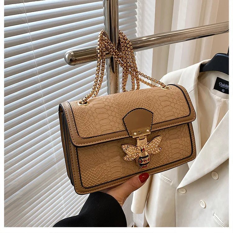 Luxury Crooobody Handbag. Bee Lock Tote Casual Flap . Crocodile Print  Handbag