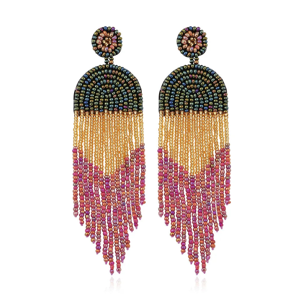 Boho Seed Bead Tassel Earrings
