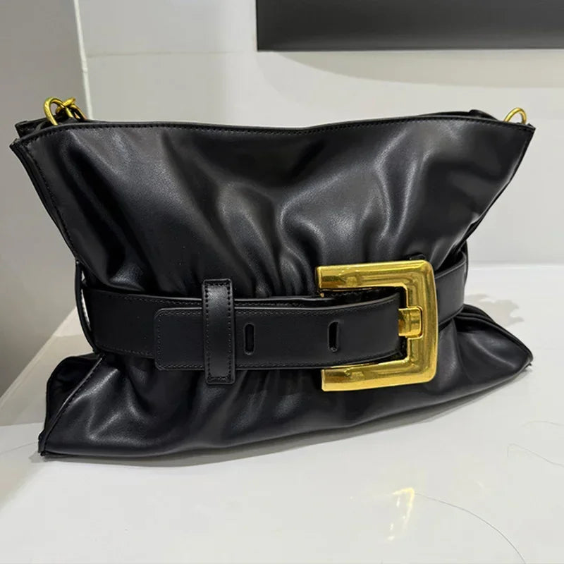 Luxury Women's Bag Soft Leather.Crocodile Pattern Pleated Tote Bag