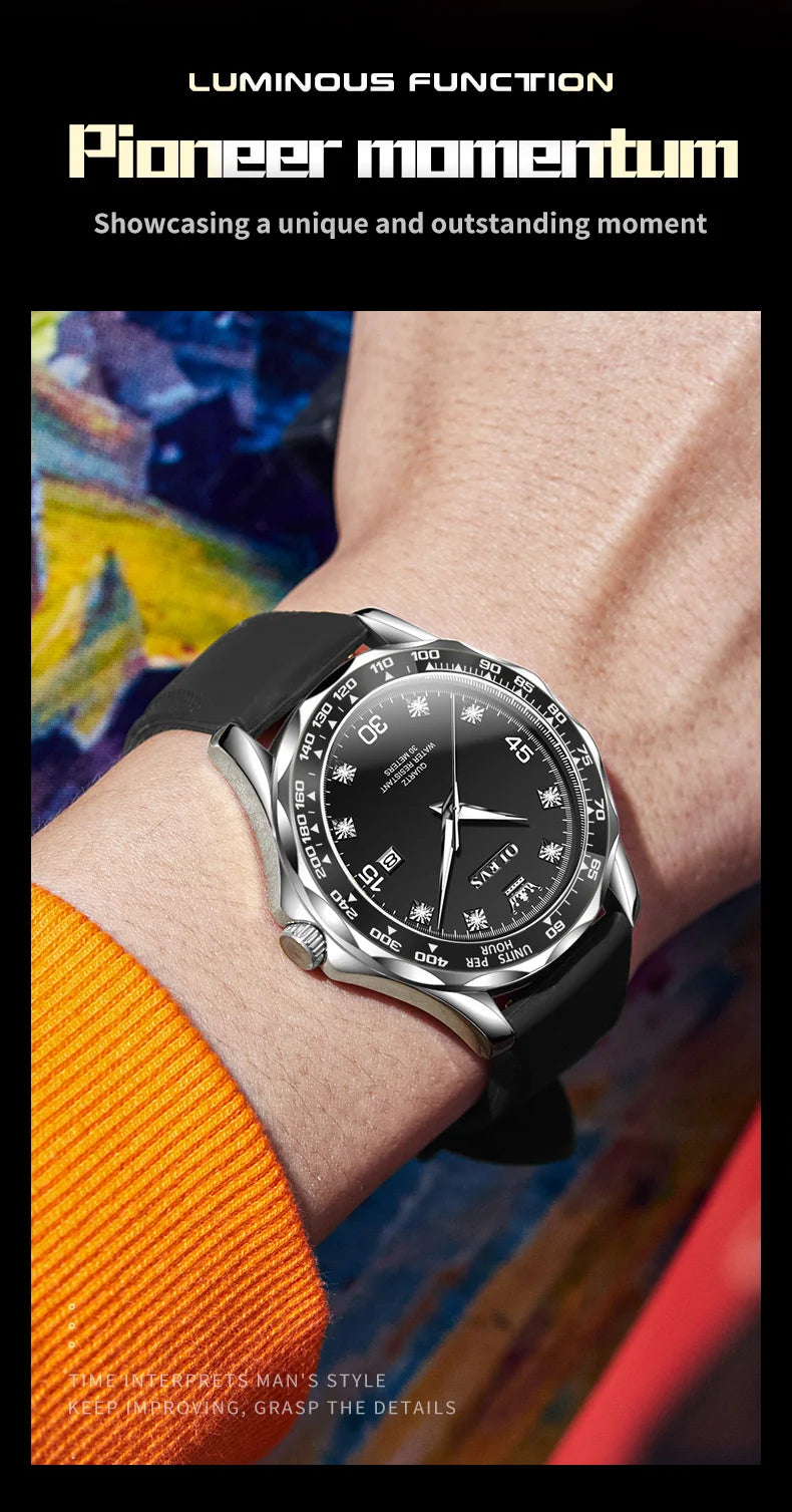 Golden Green Quartz Watch for Men.Waterproof Stainless steel  Watch