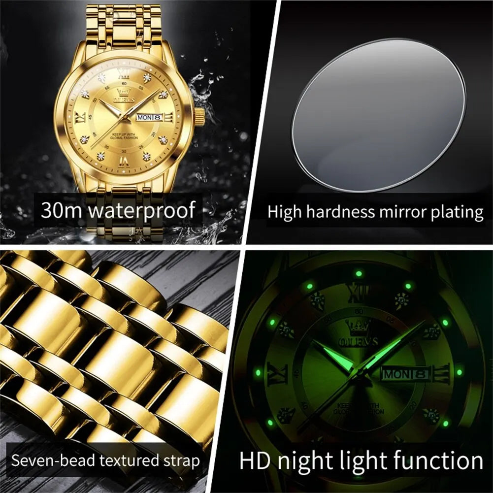 Watch for Men Luxury Diamonds Gold Watch Waterproof
