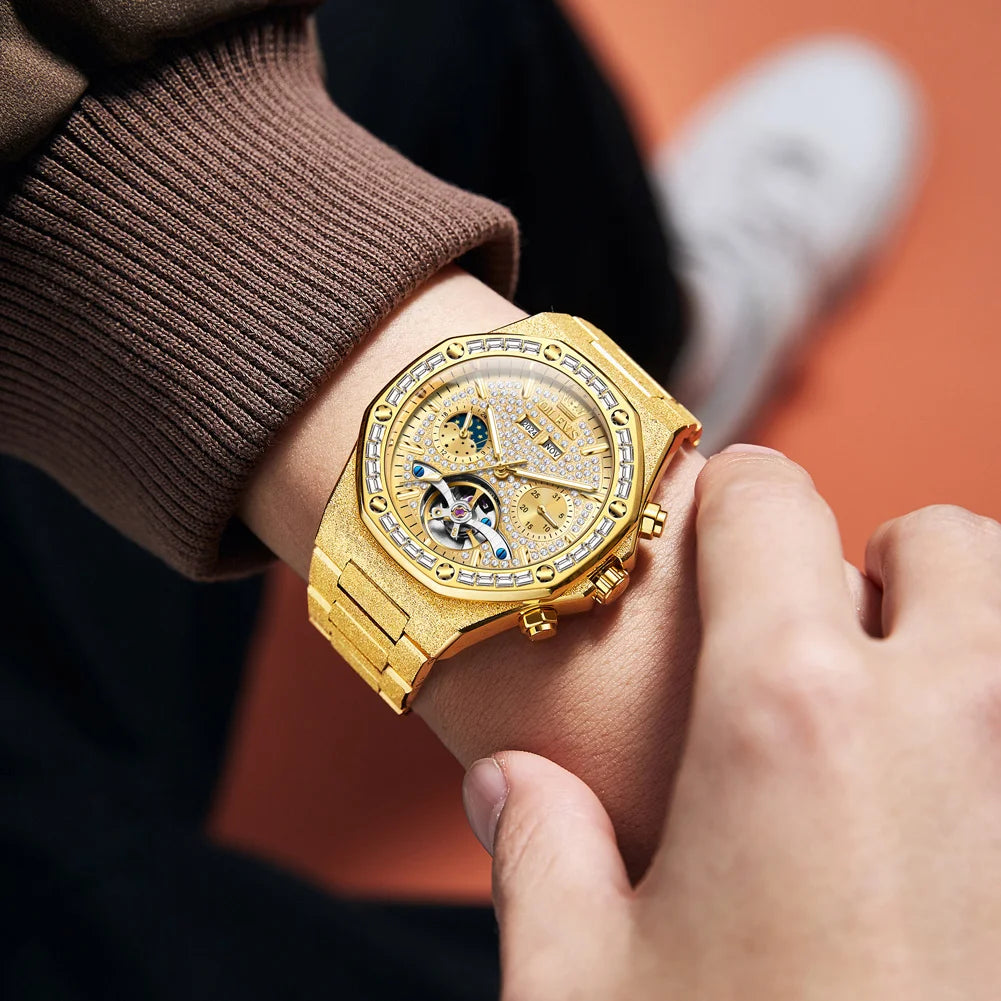 Gold Steel Men's Watch Top Brand Automatic Mechanical Luxury Waterproof