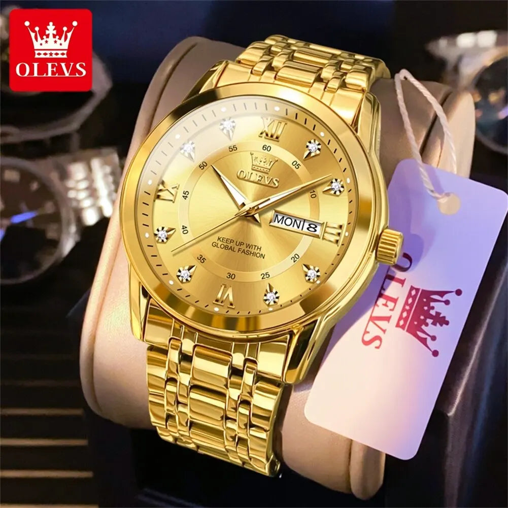 Watch for Men Luxury Diamonds Gold Watch Waterproof