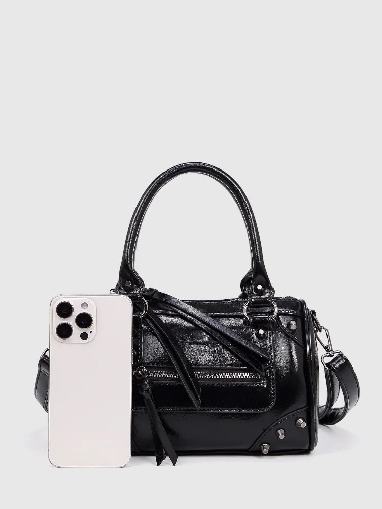 2025 Trendy Women Shoulder Bags . Leather Rivet Tassels Design
