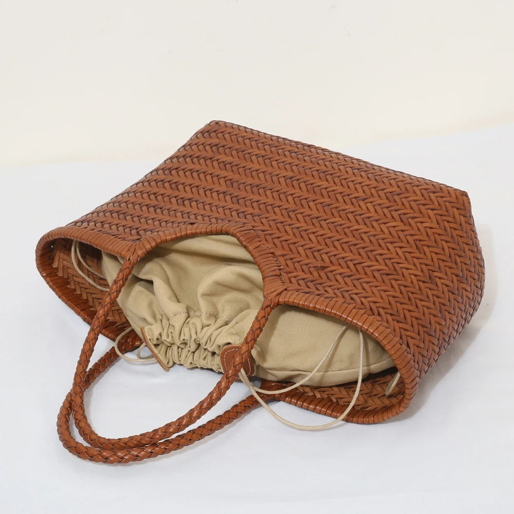 Genuine Leather Shoulder Bag Weaving Casual Shopping Bag