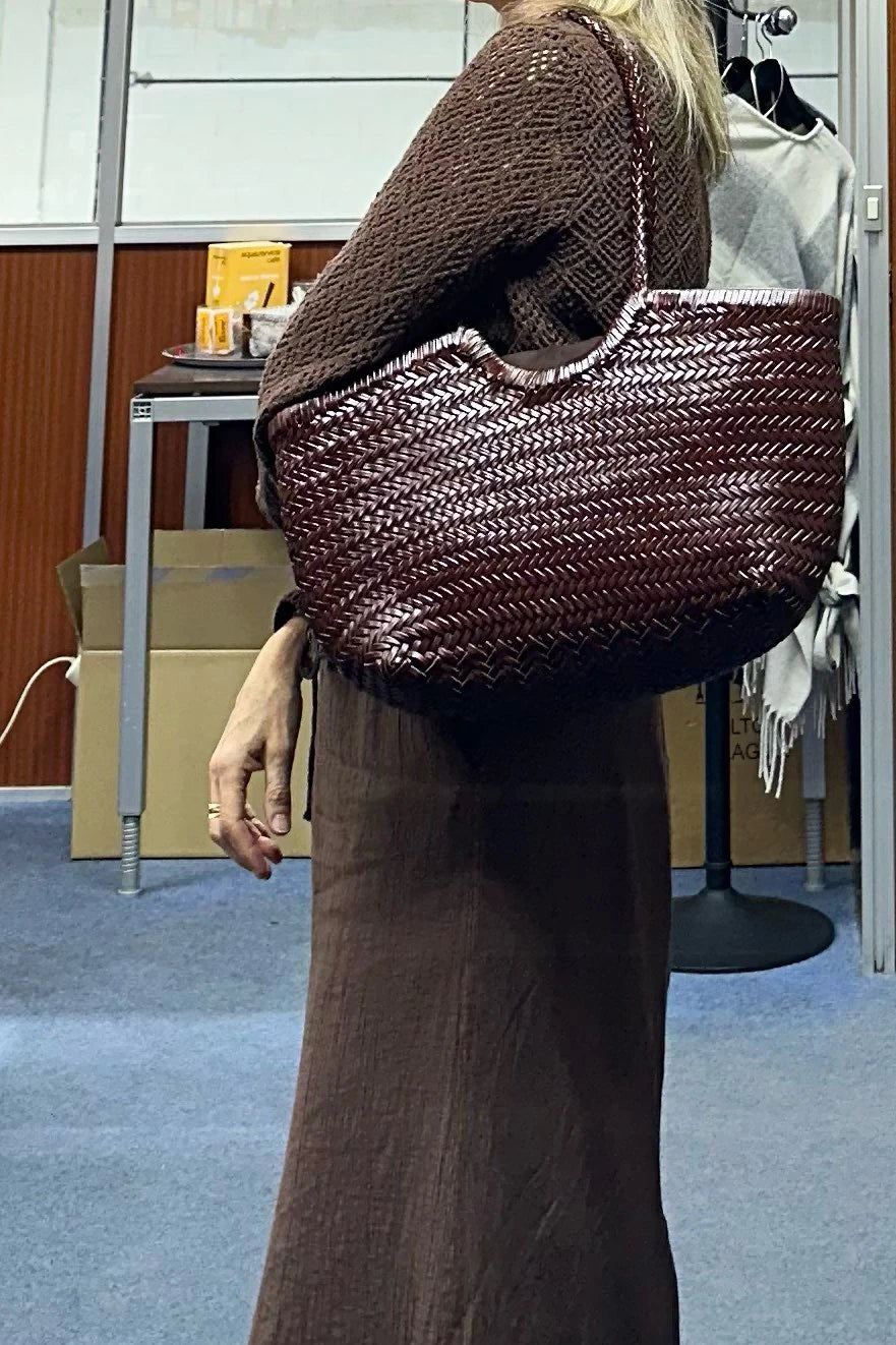 Genuine Leather Shoulder Bag Weaving Casual Shopping Bag