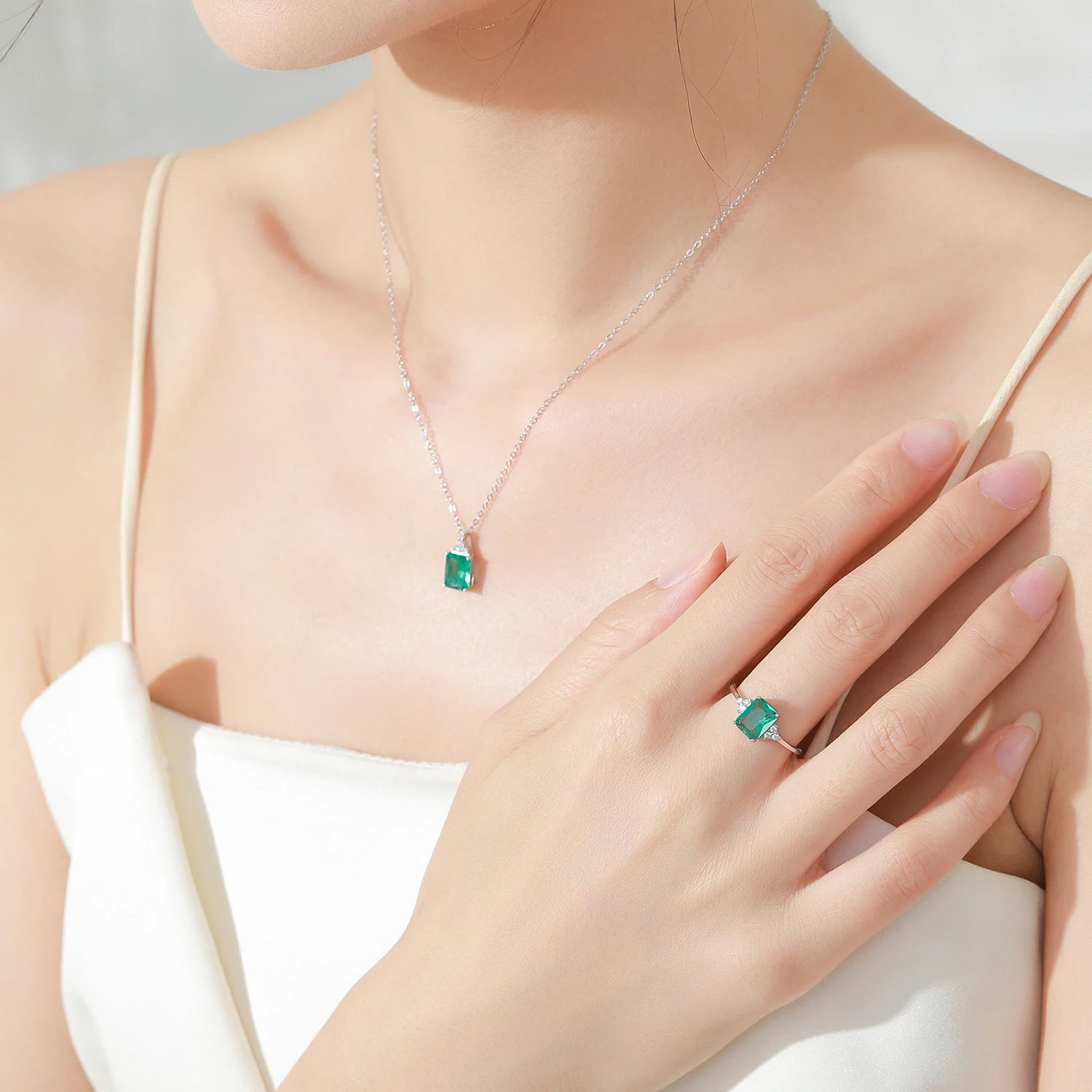Blue-Green Zircon Silver Jewelry Set