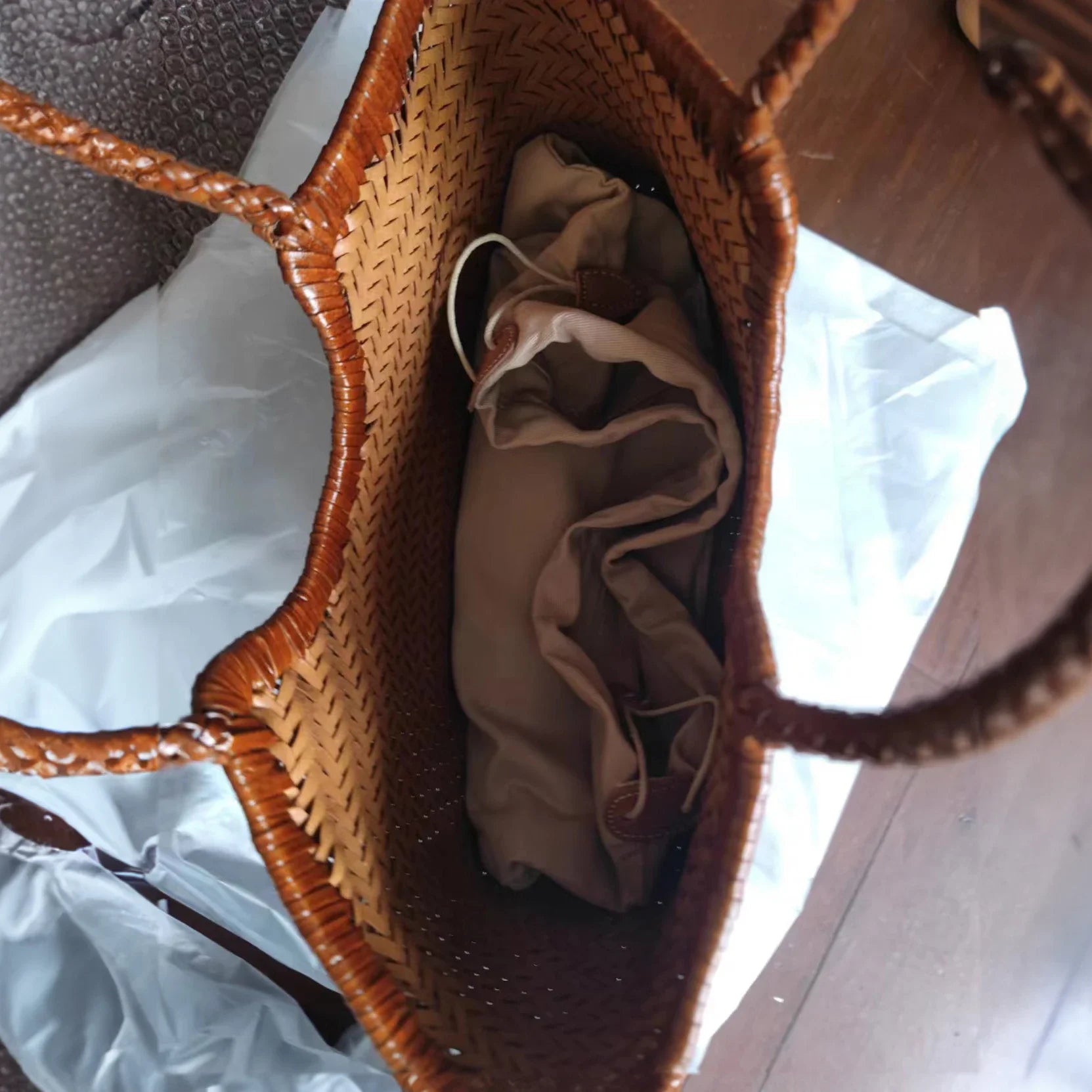 Genuine Leather Shoulder Bag Weaving Casual Shopping Bag
