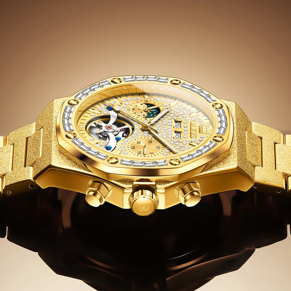 Gold Steel Men's Watch Top Brand Automatic Mechanical Luxury Waterproof