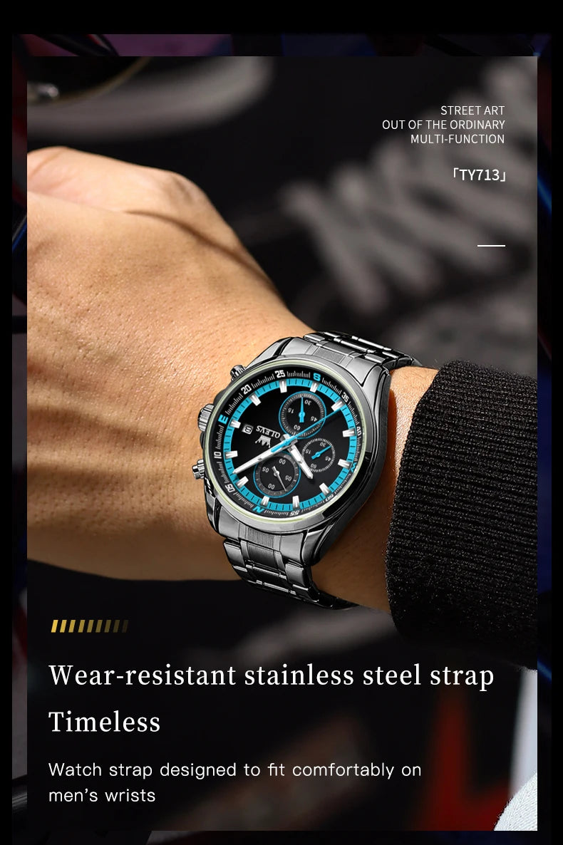 Exclusive Men's Watch Stainless steel Classic Three Small Dials Waterproof  Watch