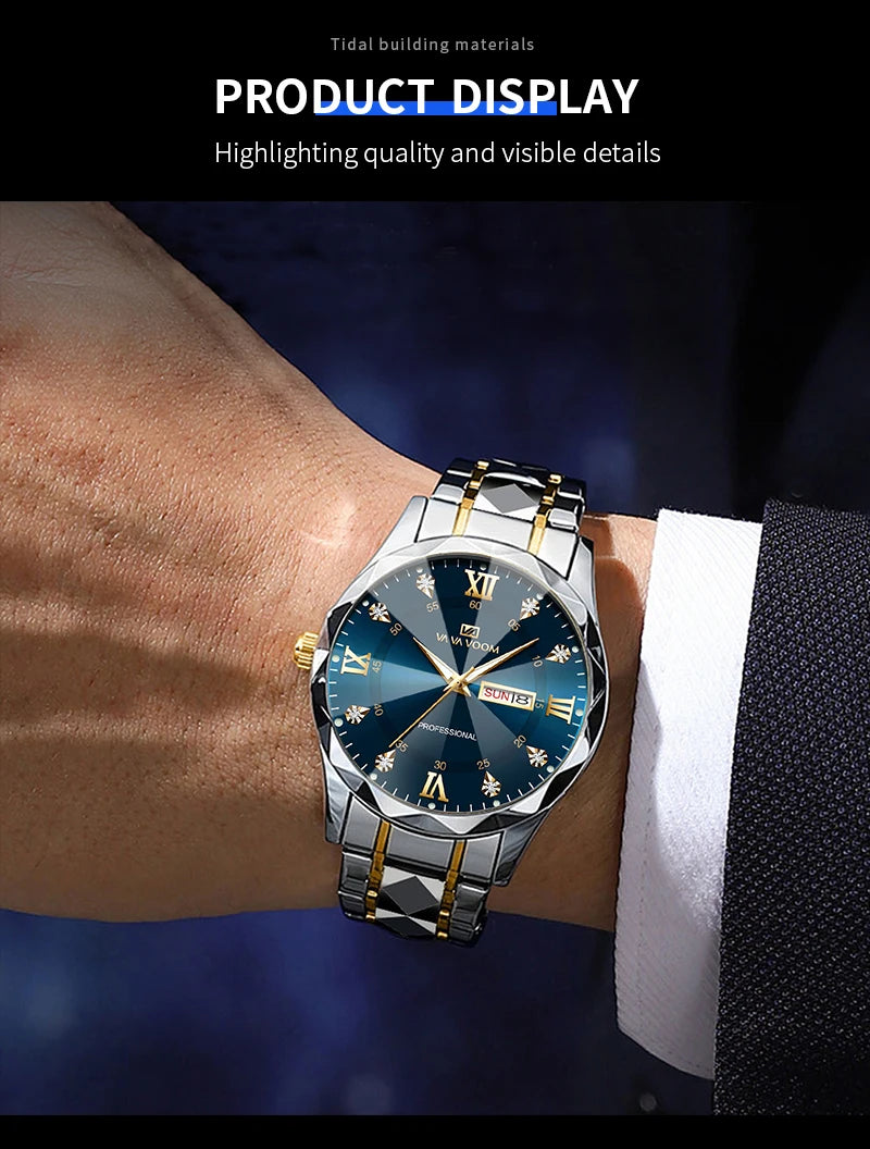Men's  Watch Water Diamond Luxury Night Glow