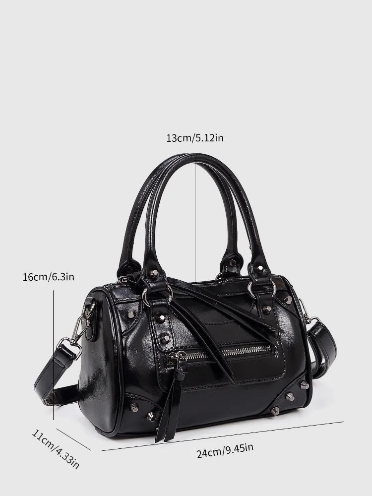 2025 Trendy Women Shoulder Bags . Leather Rivet Tassels Design
