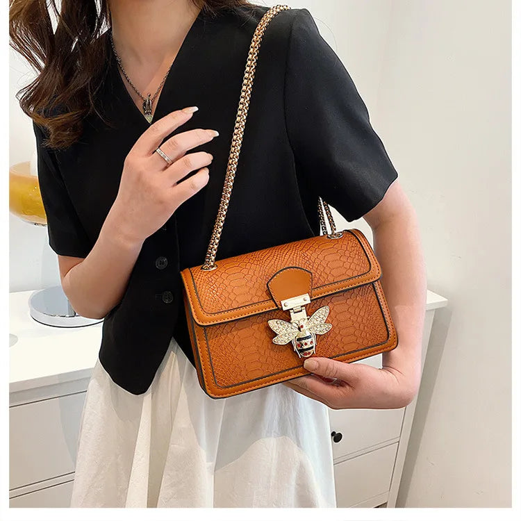 Luxury Crooobody Handbag. Bee Lock Tote Casual Flap . Crocodile Print  Handbag
