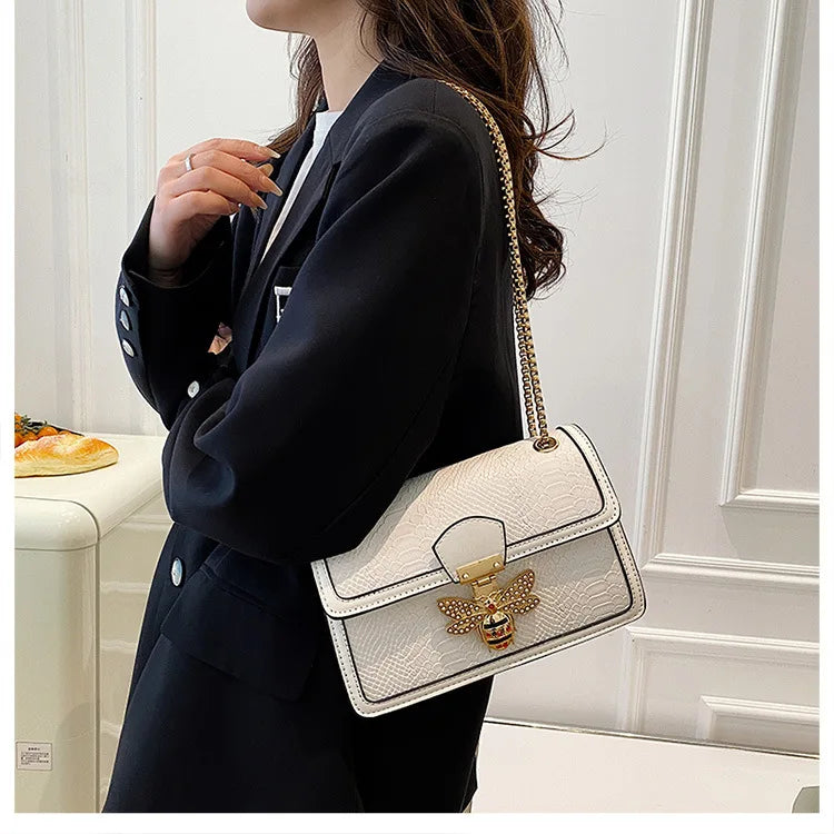 Luxury Crooobody Handbag. Bee Lock Tote Casual Flap . Crocodile Print  Handbag