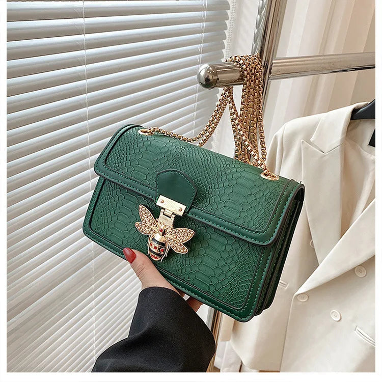 Luxury Crooobody Handbag. Bee Lock Tote Casual Flap . Crocodile Print  Handbag