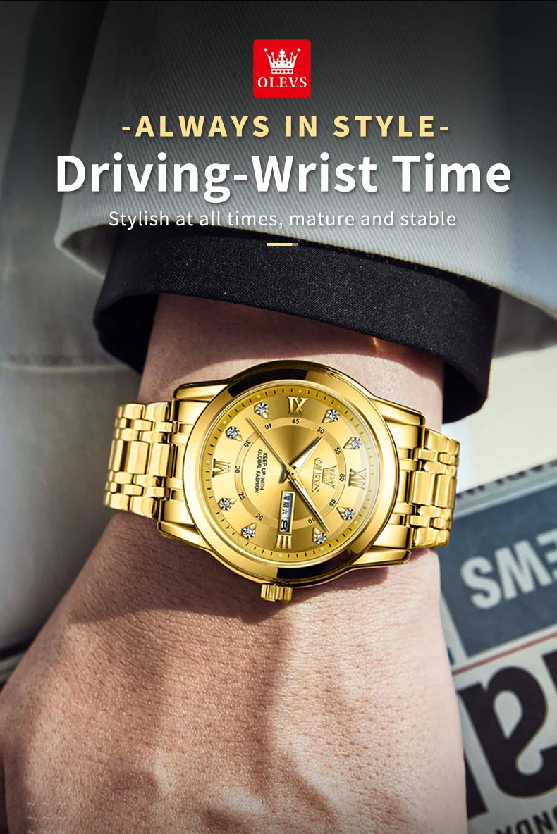 Watch for Men Luxury Diamonds Gold Watch Waterproof