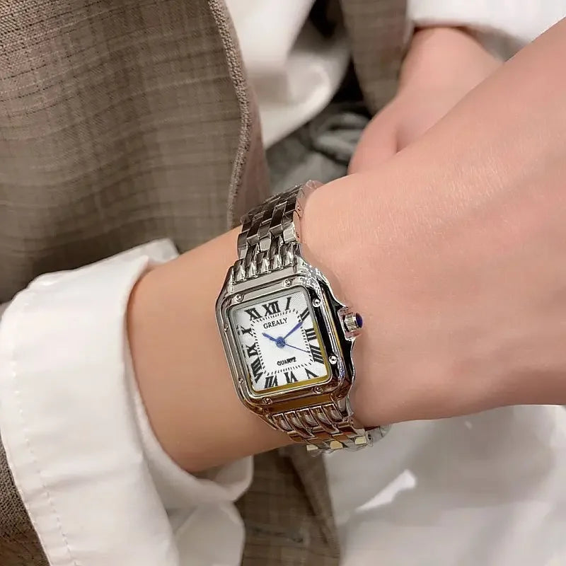Women's Fashion Square Watch. Gold Alloy Strap Luxury Ladies Quartz Wristwatch
