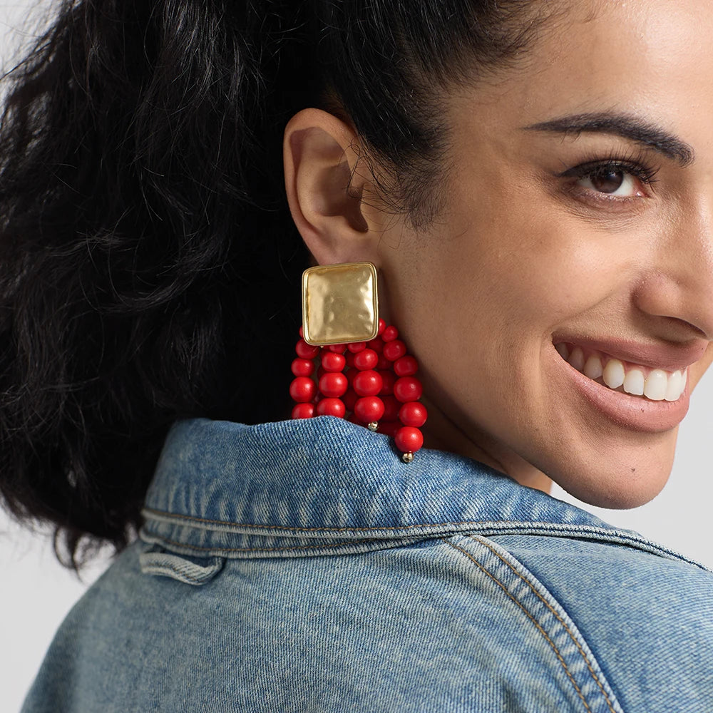 Wooden Beaded Bohemian Earrings