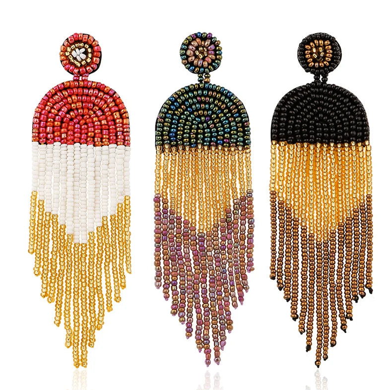Boho Seed Bead Tassel Earrings