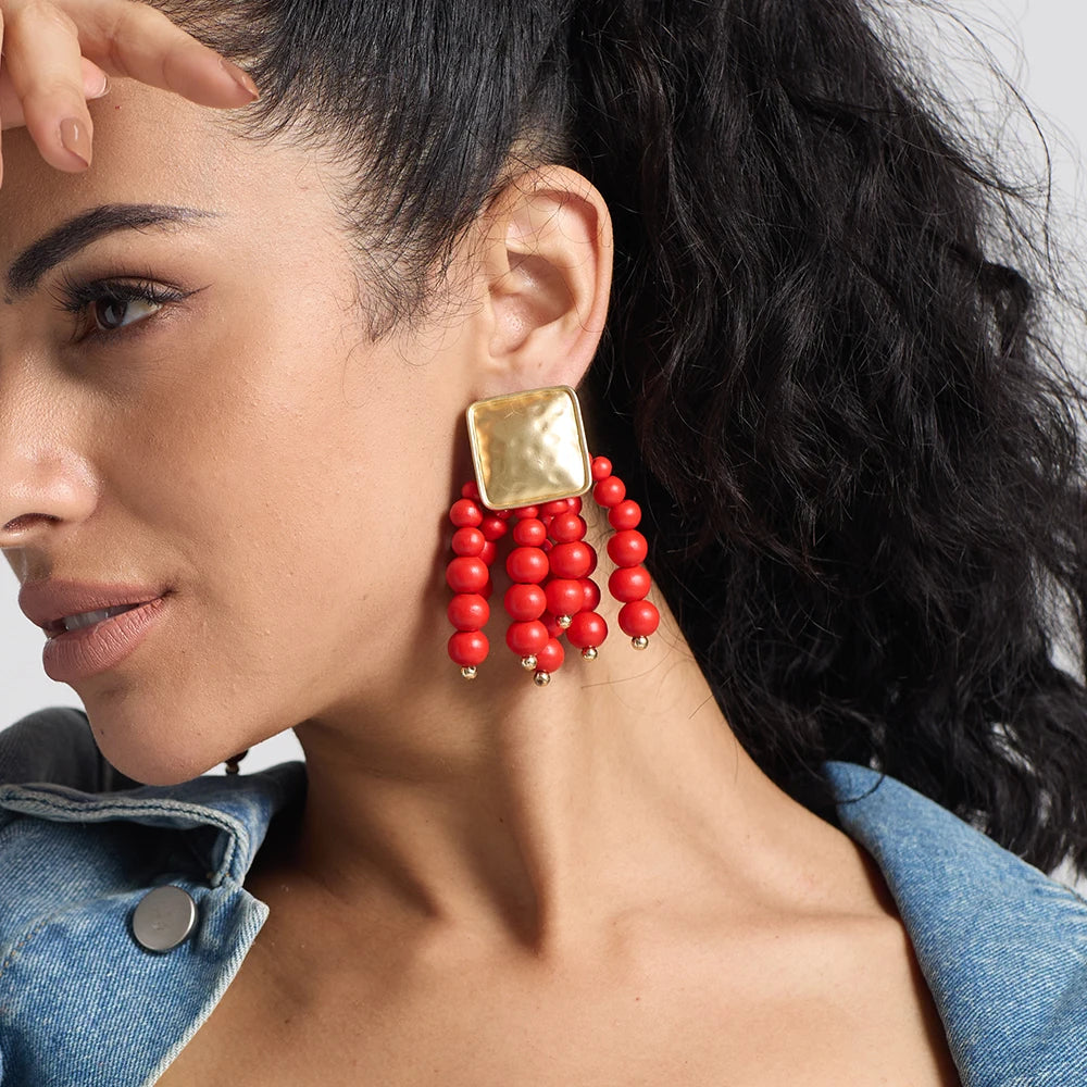 Wooden Beaded Bohemian Earrings