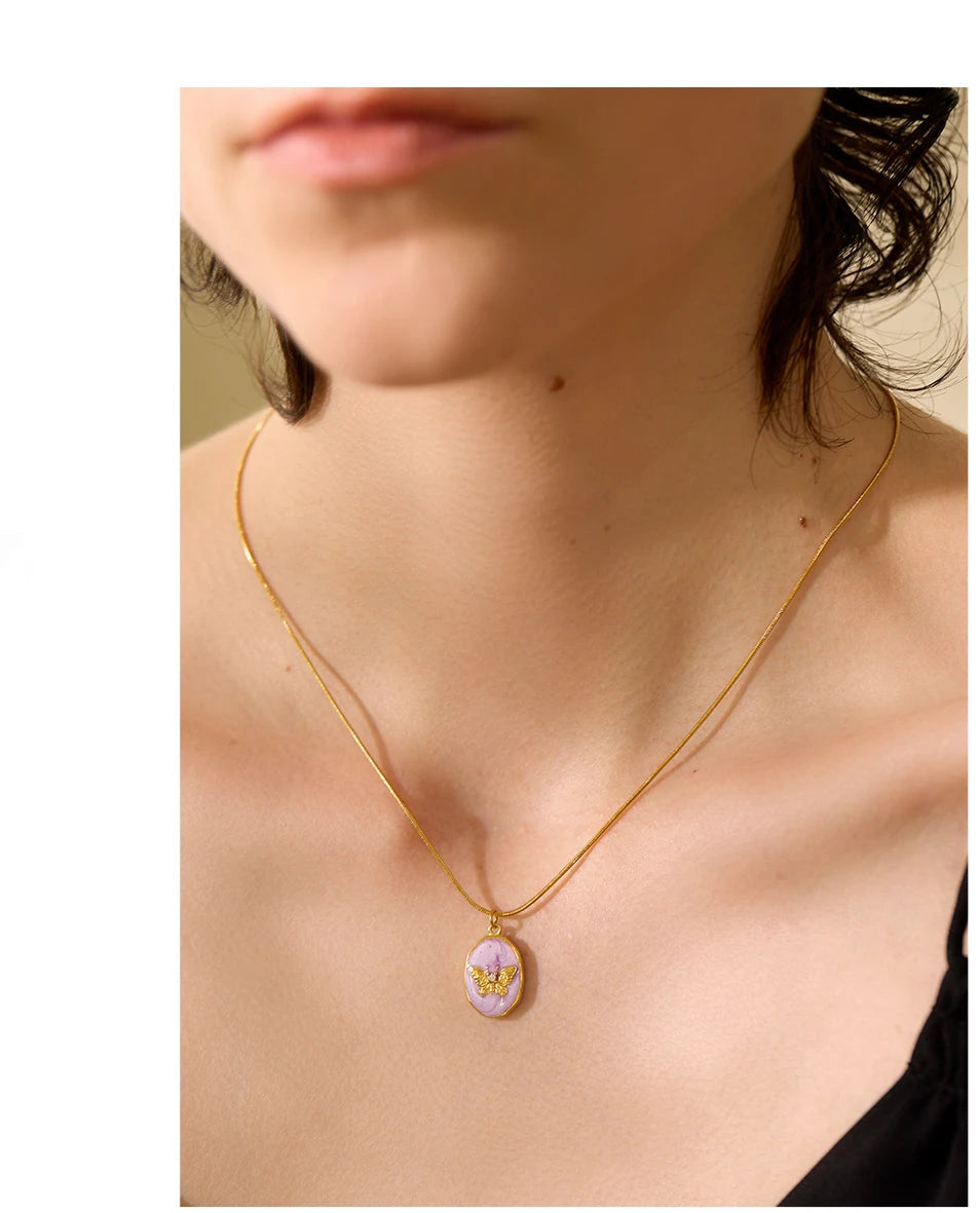 Pink Butterfly Pendant Necklace