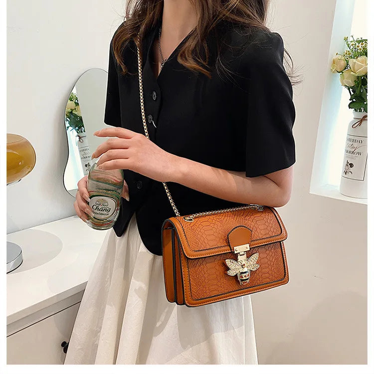 Luxury Crooobody Handbag. Bee Lock Tote Casual Flap . Crocodile Print  Handbag