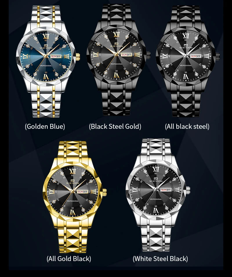 Men's  Watch Water Diamond Luxury Night Glow