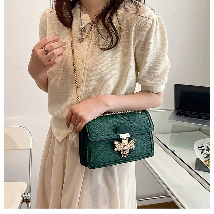Luxury Crooobody Handbag. Bee Lock Tote Casual Flap . Crocodile Print  Handbag