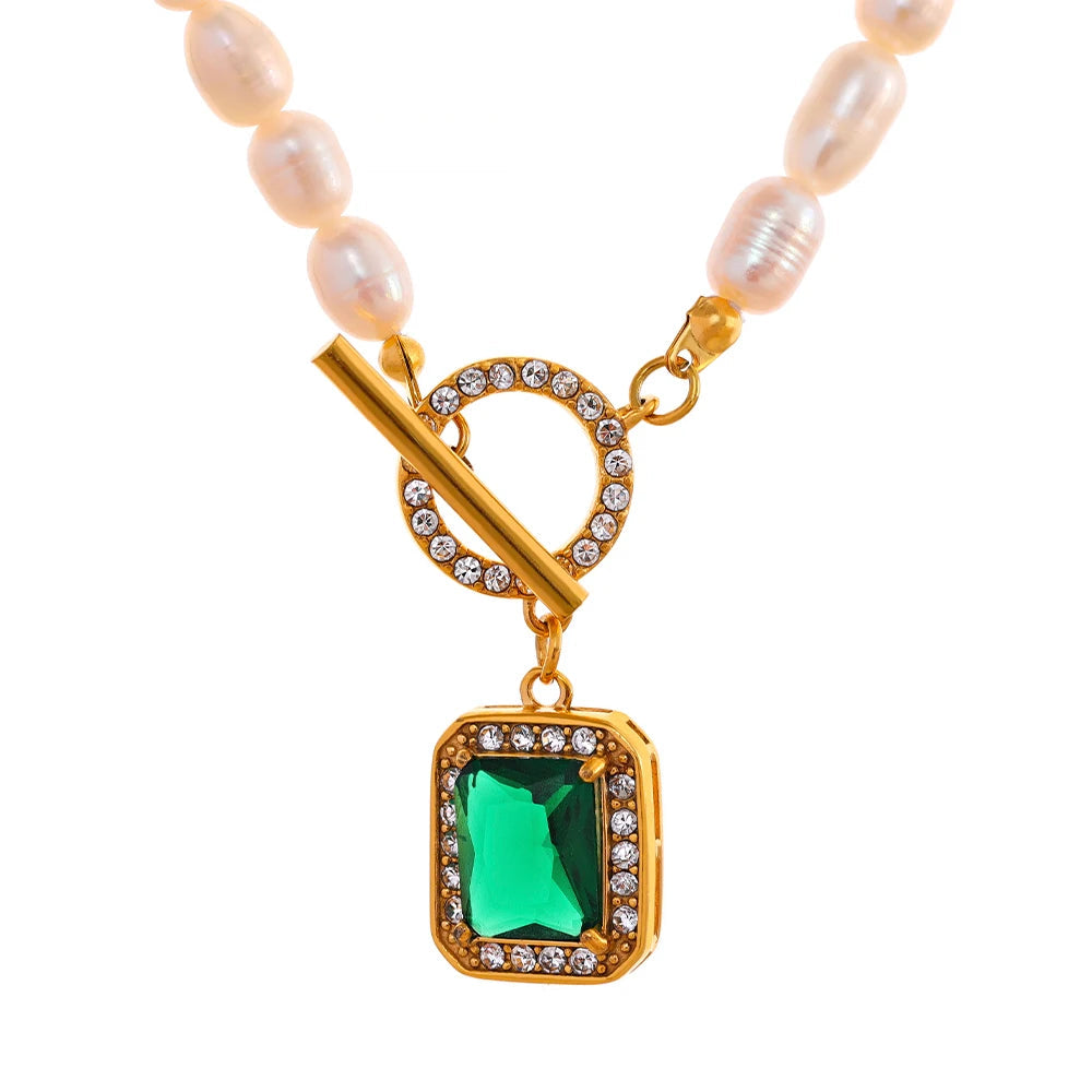 Pearl & Zirconia Pendant Necklace