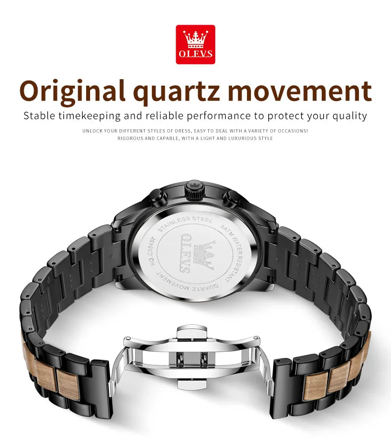 Men's Wooden Watch Luxury Night Light Chronograph