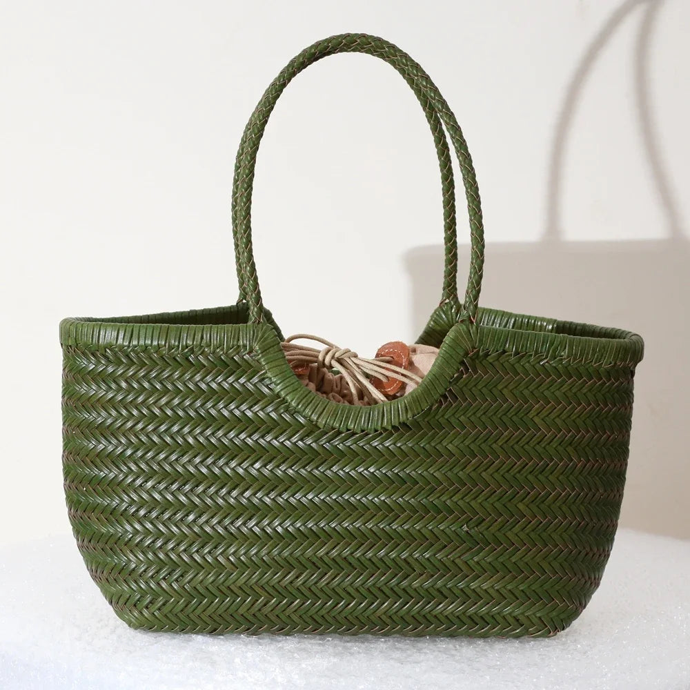 Genuine Leather Shoulder Bag Weaving Casual Shopping Bag