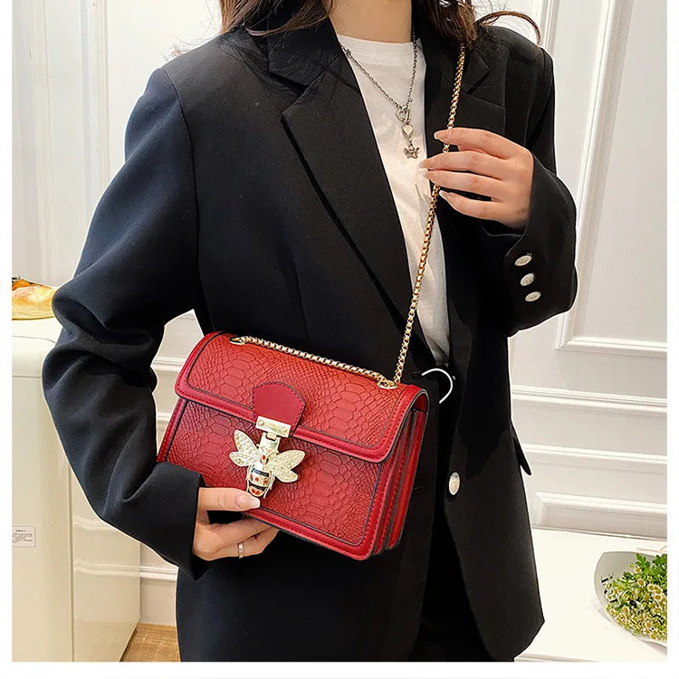 Luxury Crooobody Handbag. Bee Lock Tote Casual Flap . Crocodile Print  Handbag