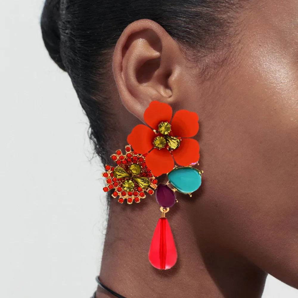 Metal Flowers Dangle Earrings