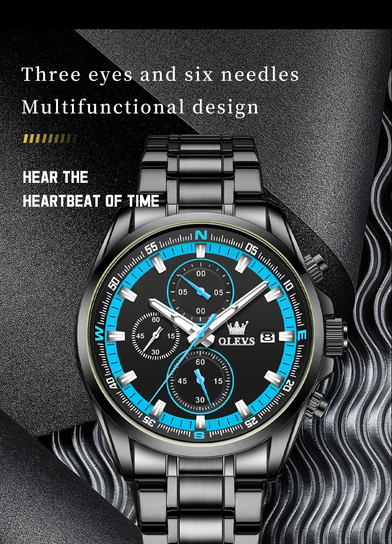 Exclusive Men's Watch Stainless steel Classic Three Small Dials Waterproof  Watch