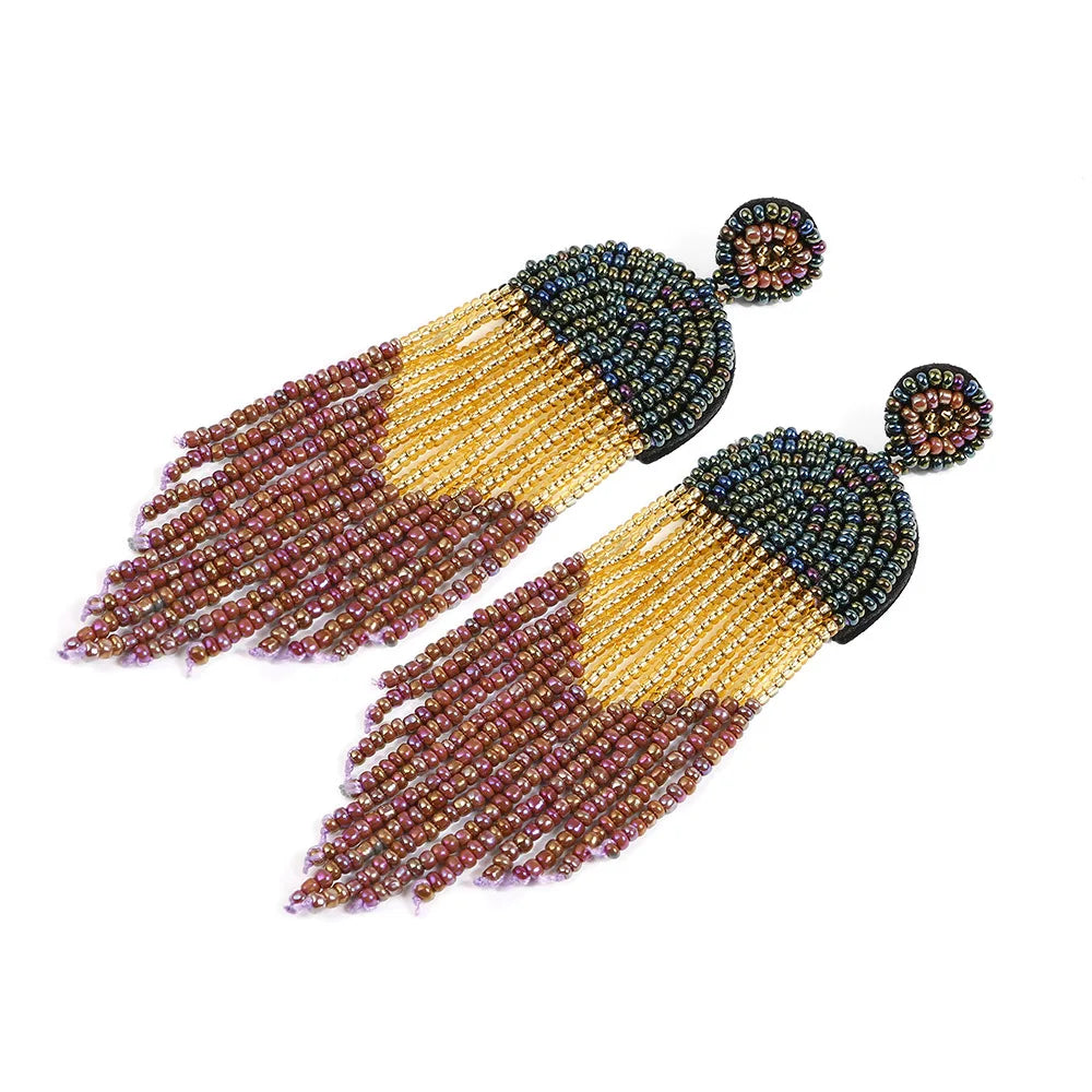 Boho Seed Bead Tassel Earrings
