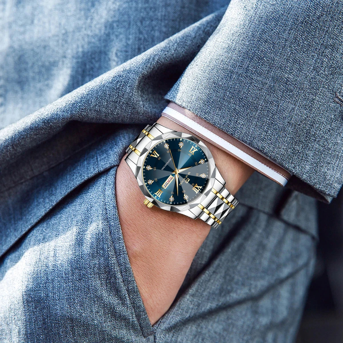 Men's  Watch Water Diamond Luxury Night Glow