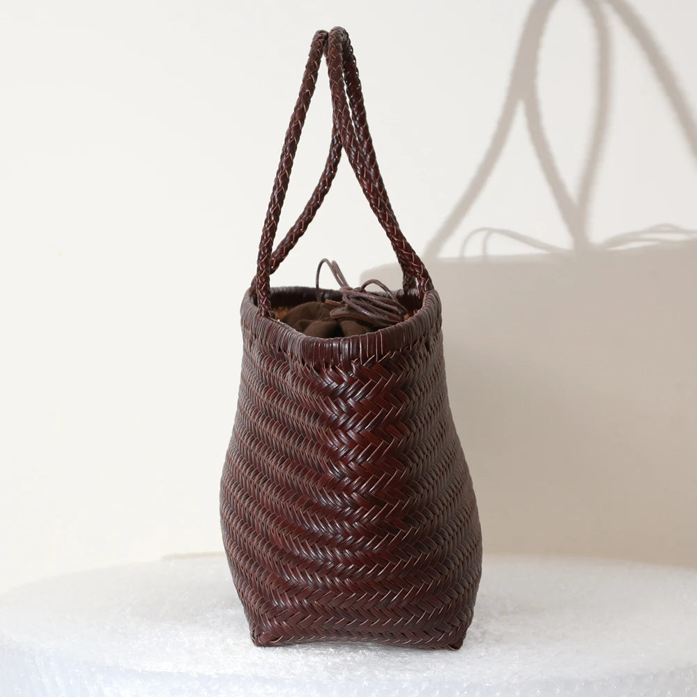 Genuine Leather Shoulder Bag Weaving Casual Shopping Bag