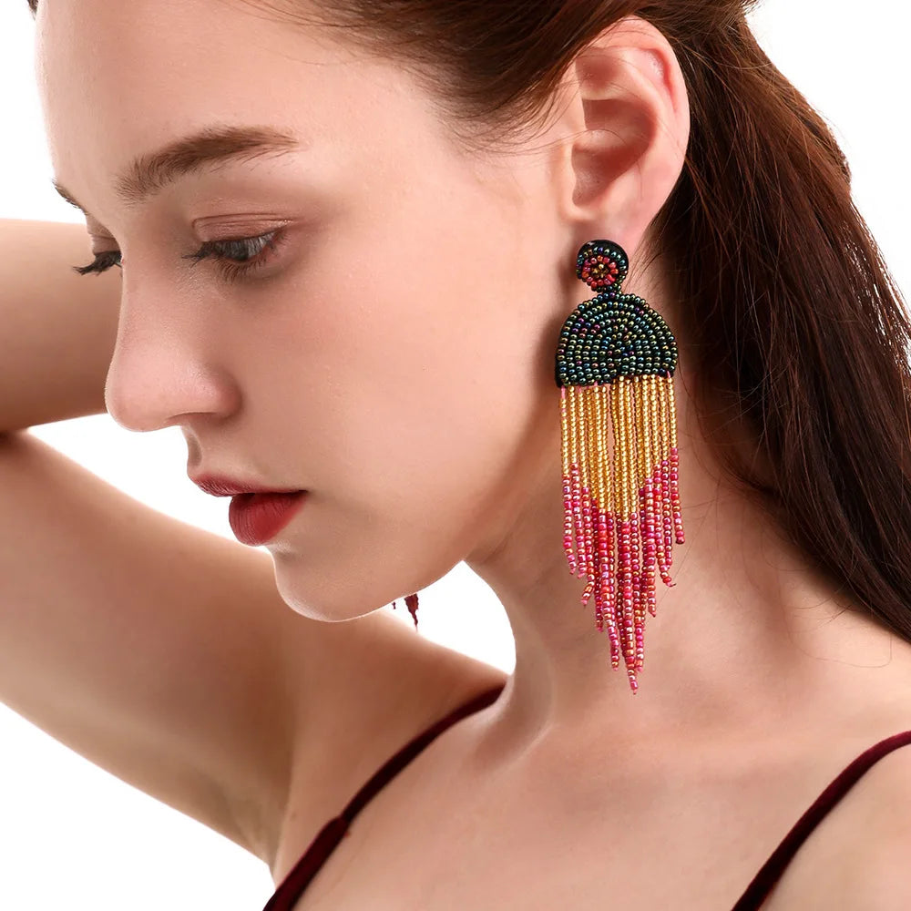 Boho Seed Bead Tassel Earrings