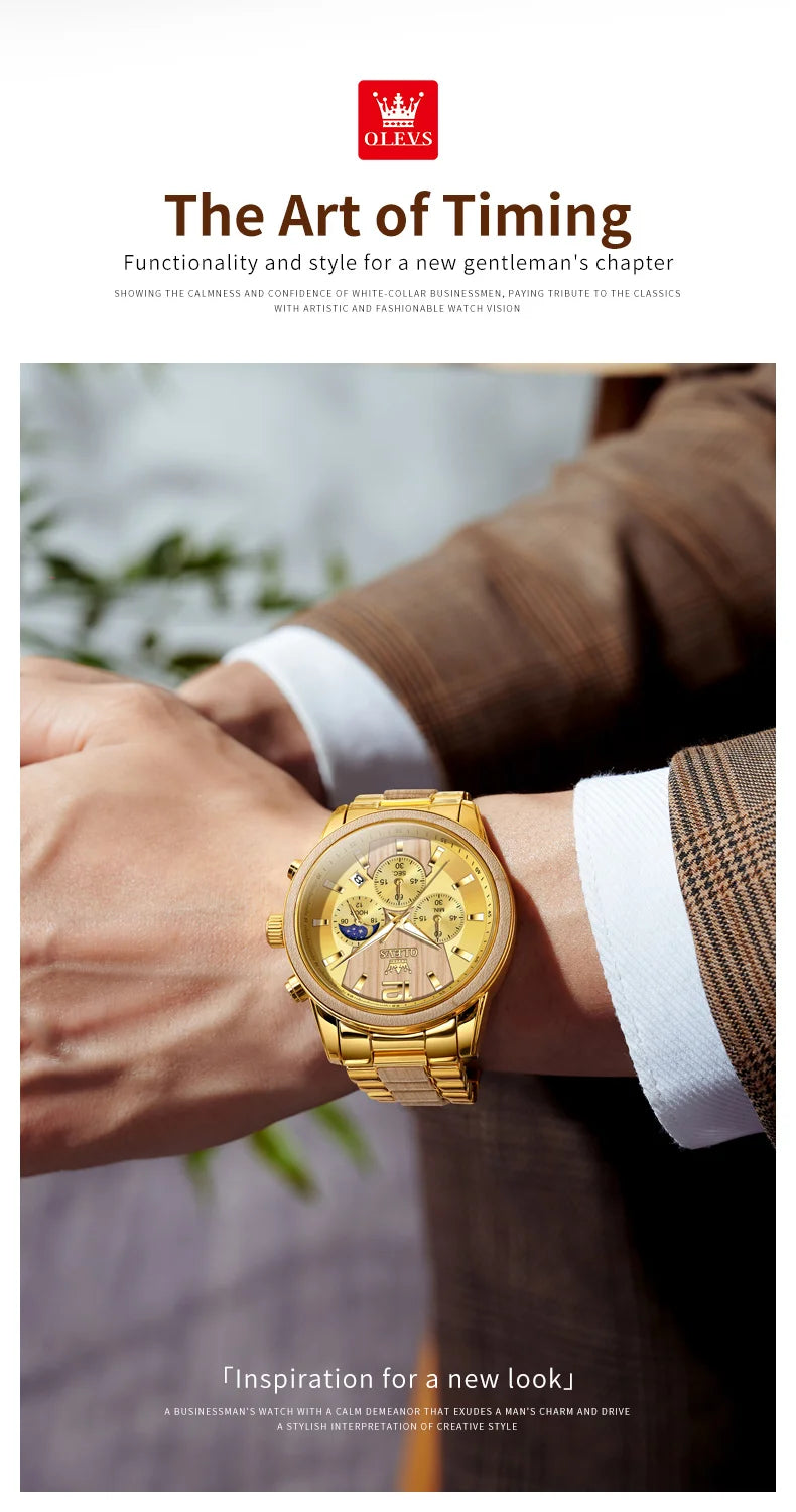 Men's Wooden Watch Luxury Night Light Chronograph