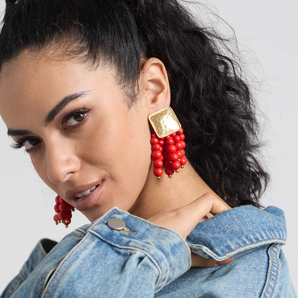 Wooden Beaded Bohemian Earrings