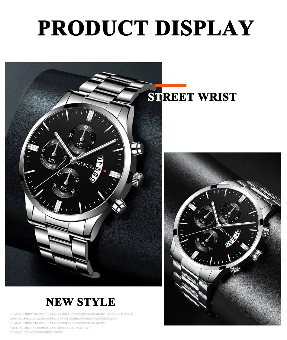 Fashion Men's Watch Luxury Silver Stainless Steel