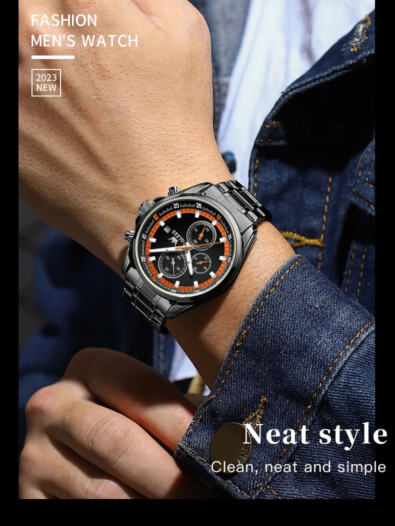Exclusive Men's Watch Stainless steel Classic Three Small Dials Waterproof  Watch
