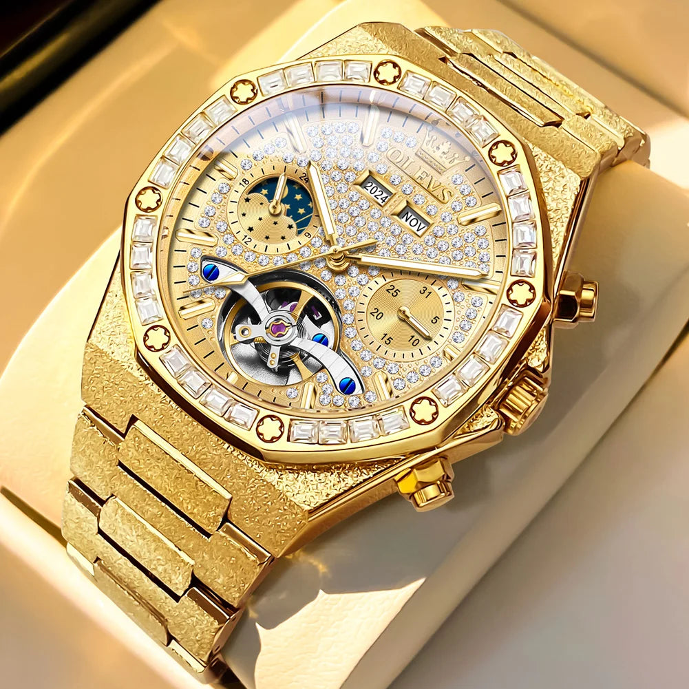 Gold Steel Men's Watch Top Brand Automatic Mechanical Luxury Waterproof