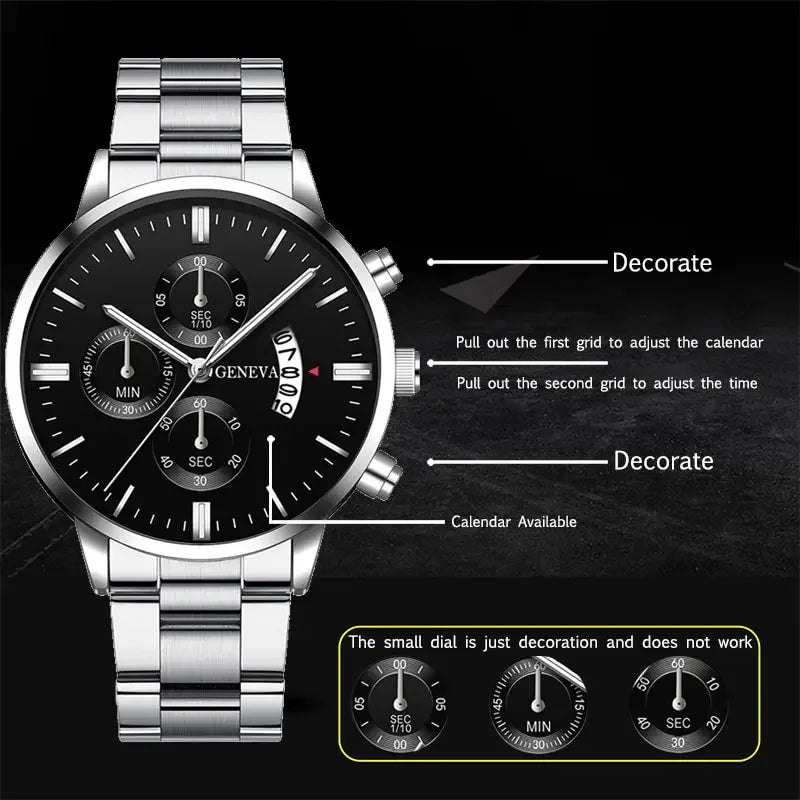 Fashion Men's Watch Luxury Silver Stainless Steel