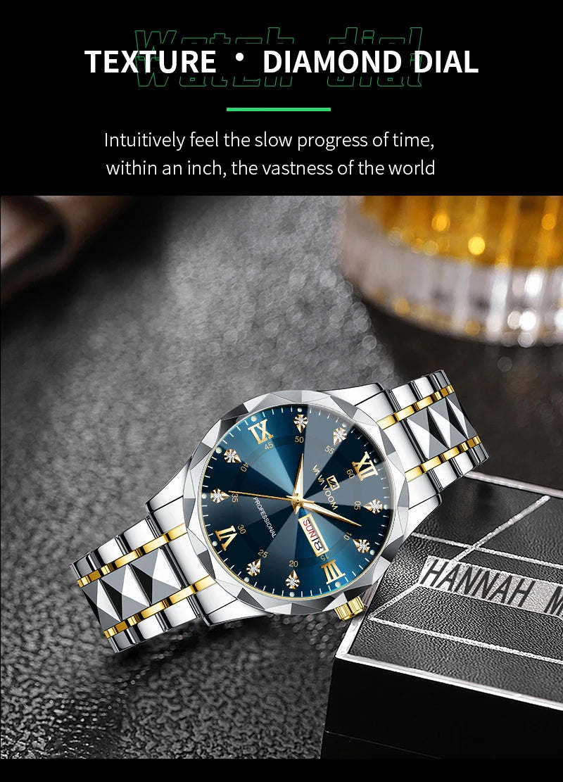 Men's  Watch Water Diamond Luxury Night Glow