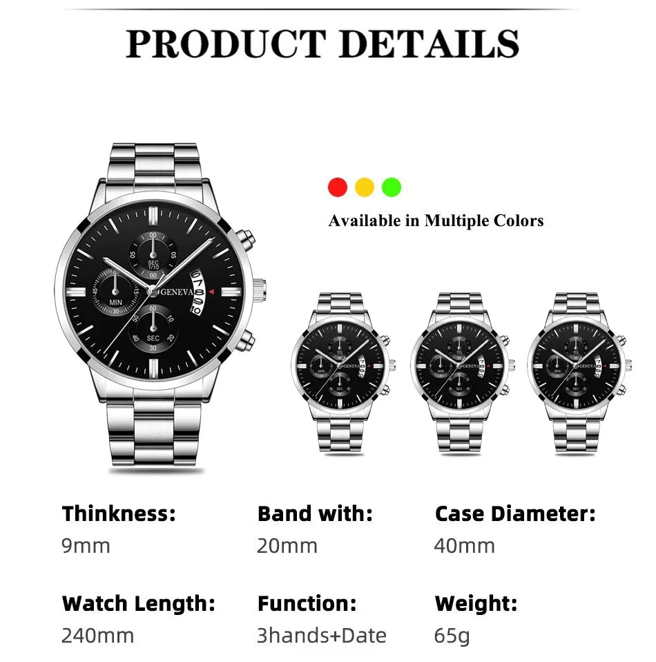 Fashion Men's Watch Luxury Silver Stainless Steel