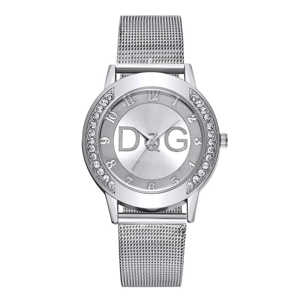 Women's watches With Diamonds. Simple Digital Design with Gold Mesh Strap