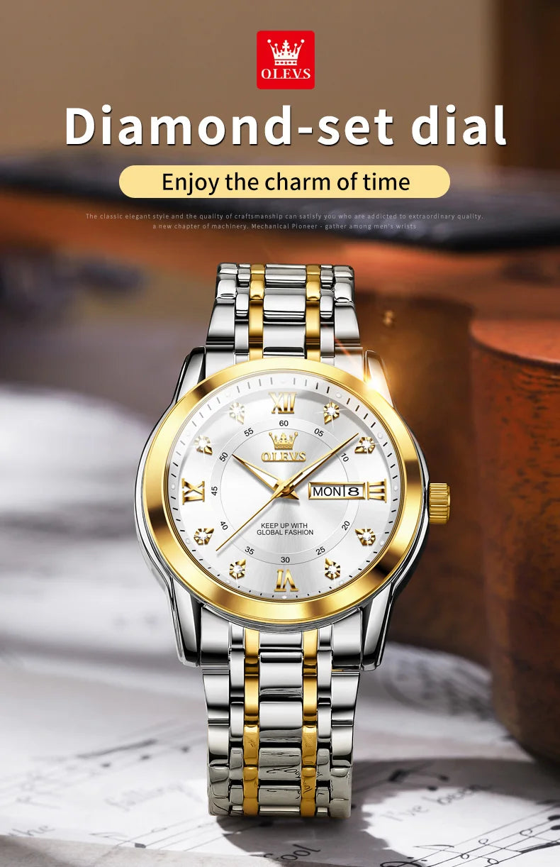 Watch for Men Luxury Diamonds Gold Watch Waterproof
